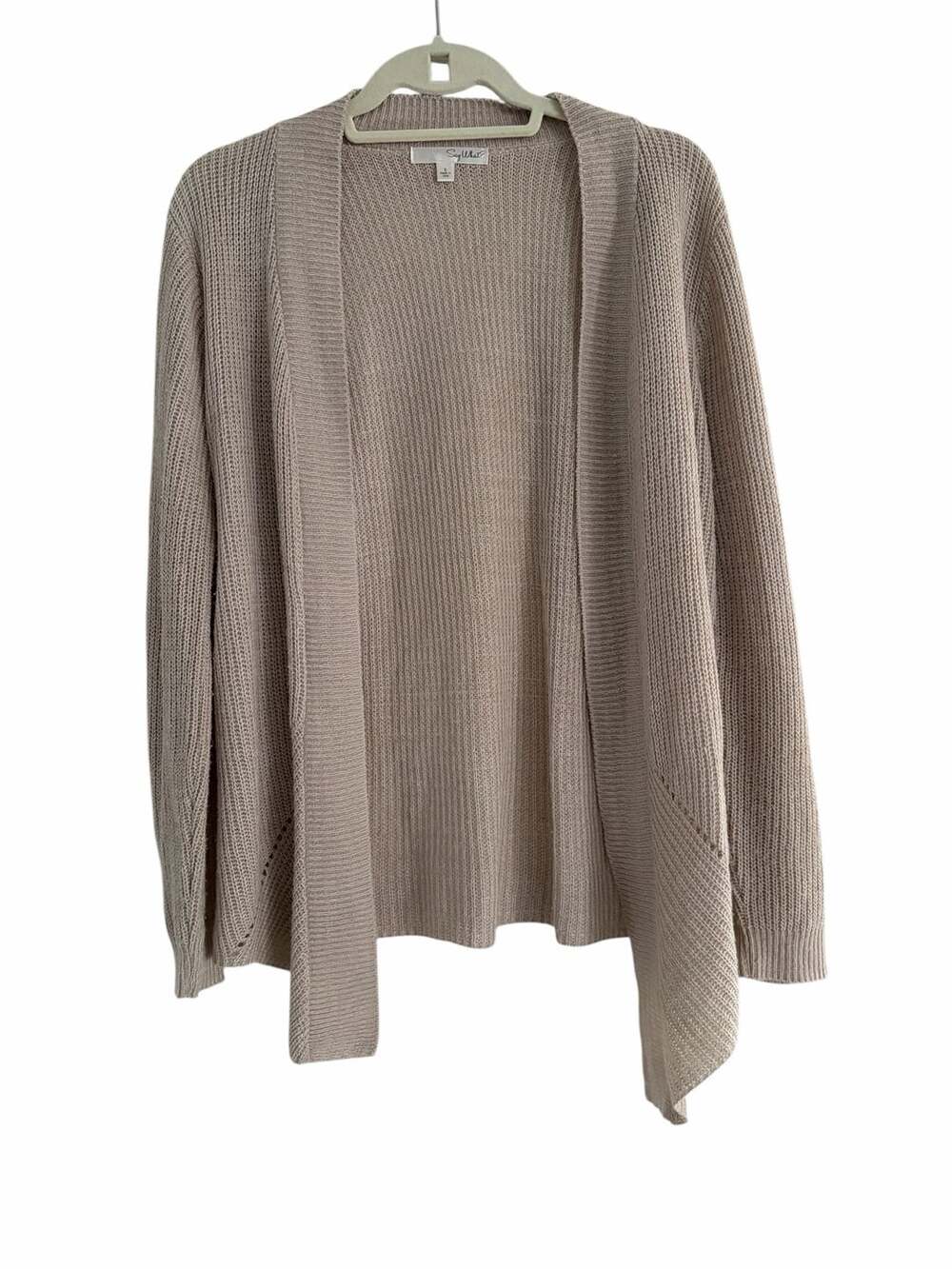 Taupe Ribbed Knit Open Front Cardigan Sweater - S